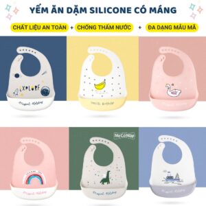 Yếm ăn dặm cho bé silicon có máng 47 Yem an dam silicone 30