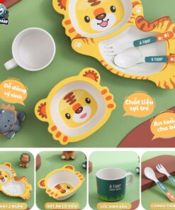 Set đồ dùng ăn dặm sợi tre cho bé 58 set an dam soi tre 16