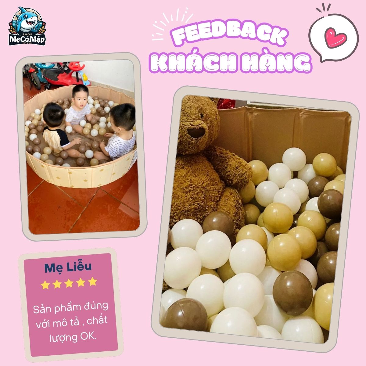 Bóng nhựa cho bé 7cm nâu - kem -be 33 Feedback chất lượng từ khách hàng của Shop Mẹ Cá Mập