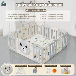 Quây cũi cho bé gấp gọn Pakey Gấu NC01