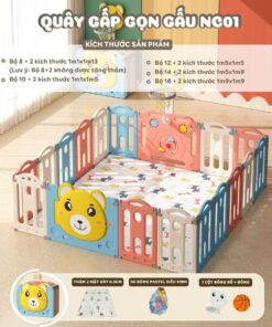 Quây cũi cho bé gấp gọn Pakey Gấu NC01