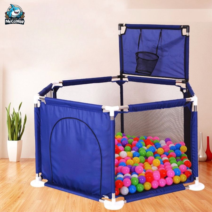 Tổng hợp 20+ mẫu quây bóng lục giác cho bé đẹp 2025 11 Loại quây này có khung kim loại chắc chắn, kết hợp với vải lưới mềm mại, tạo không gian thoáng khí