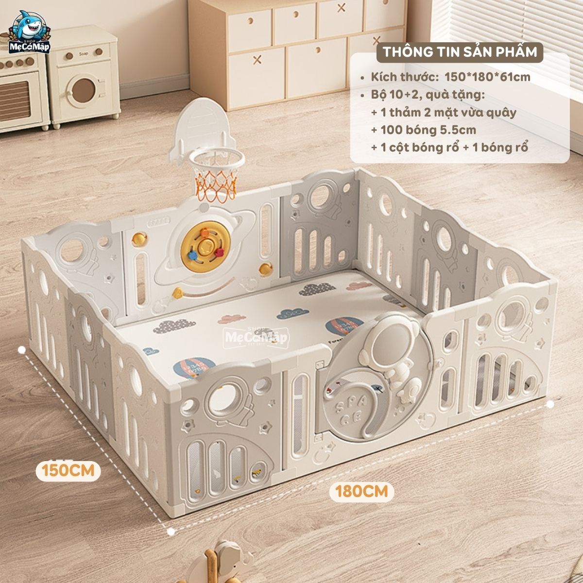 Quây cũi nhựa cho bé Pakey Phi hành gia size 1m5x1m8