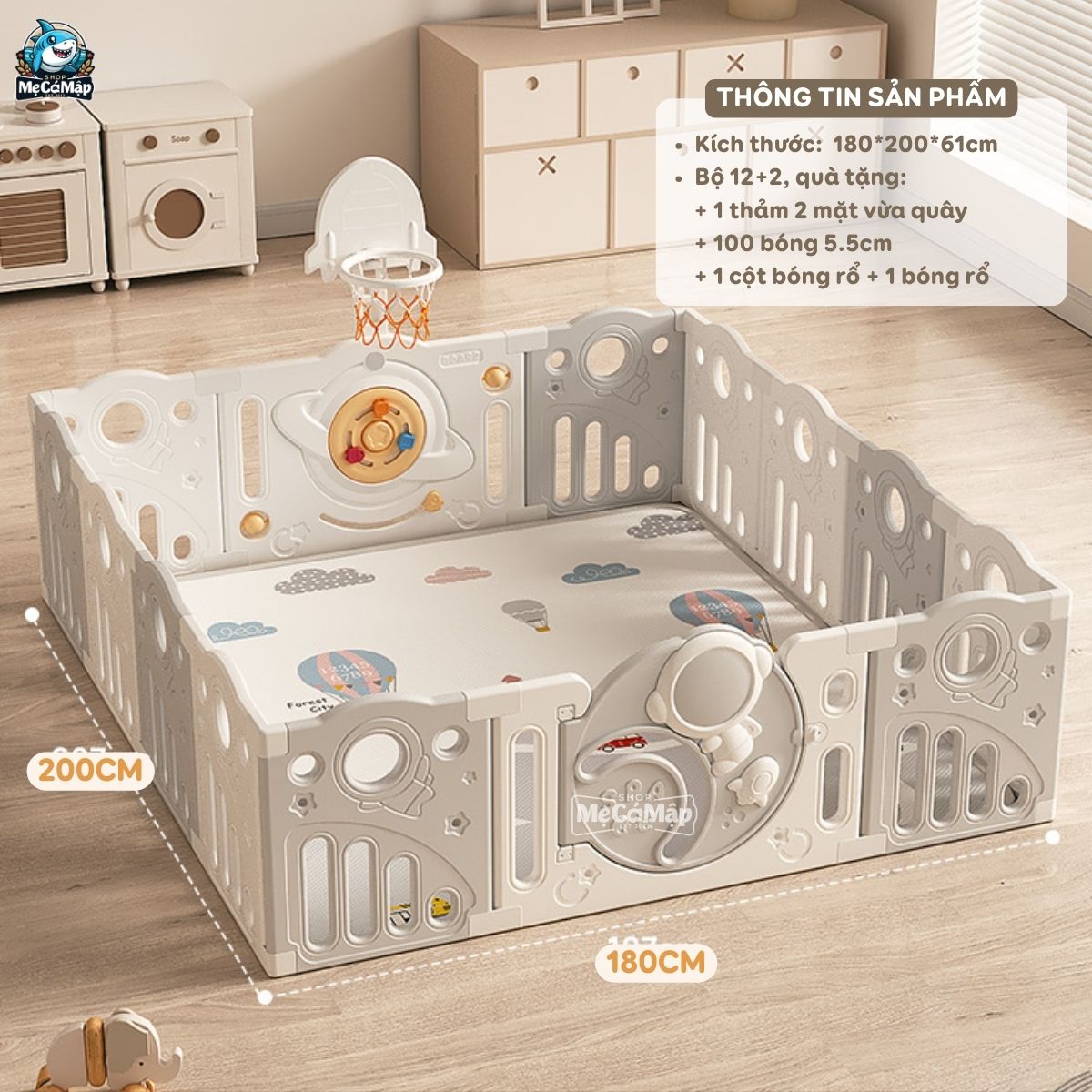 Quây cũi nhựa cho bé Pakey Phi hành gia size 1m8x2m