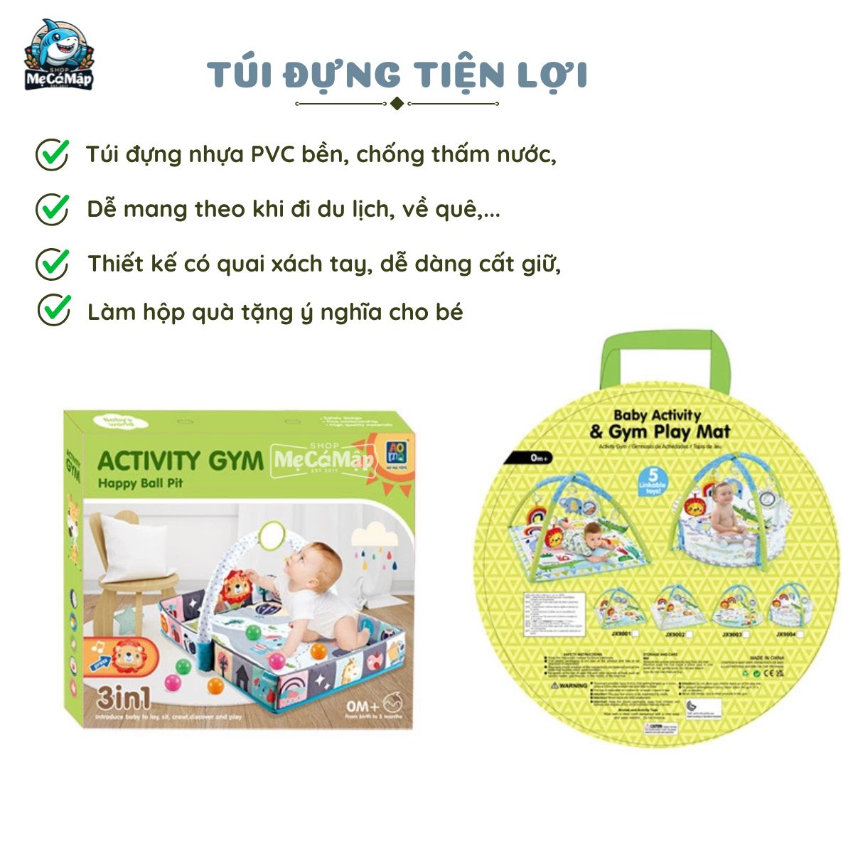 Thảm vải nằm chơi cho bé kèm khung và đồ chơi móc treo