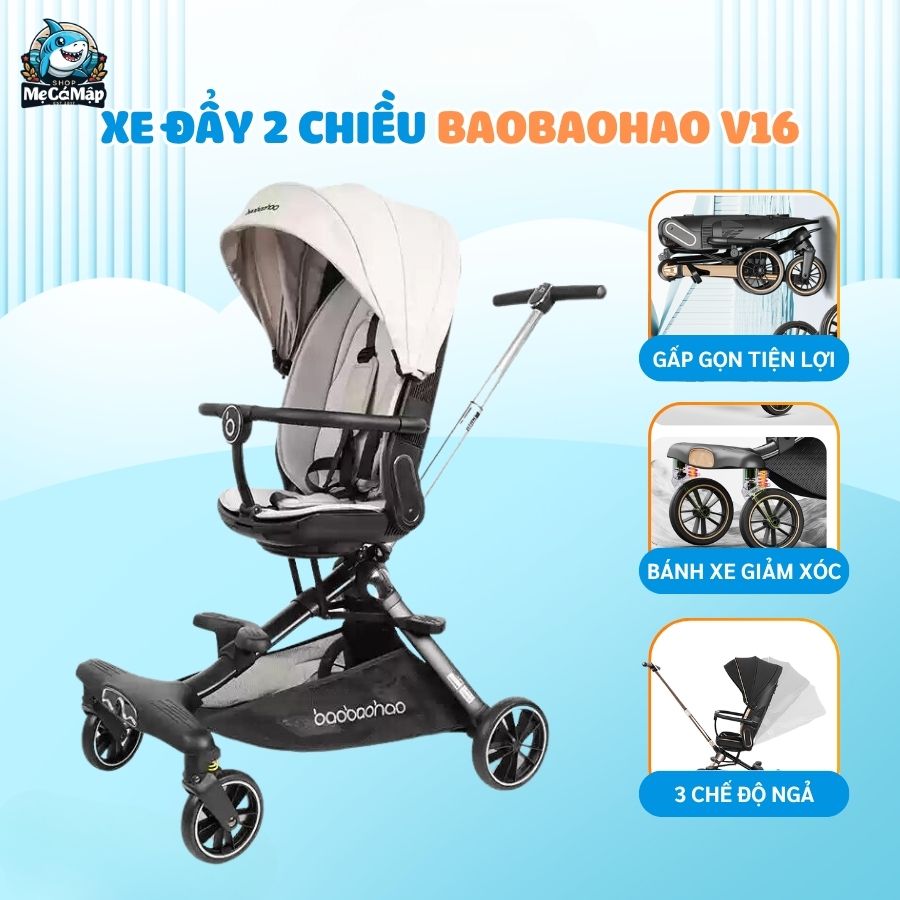 Xe đẩy gấp gọn 2 chiều Baobaohao V16 + Khay ăn dặm V16