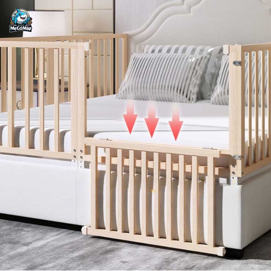 Ba mẹ cũng cần lưu ý về thiết kế và tính năng của thanh chắn giường bằng gỗ