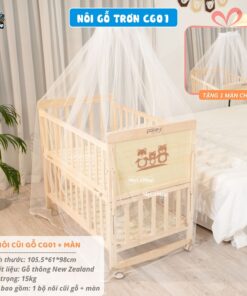 Giường cũi gỗ cho bé Pakey CG01 kèm màn chùm