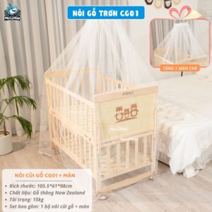 Giường cũi gỗ cho bé Pakey CG01 kèm màn chùm