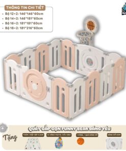 Quây cũi nhựa gấp gọn Funny Bear 29 Quây cũi gấp gọn Funny Bear màu trắng hồng