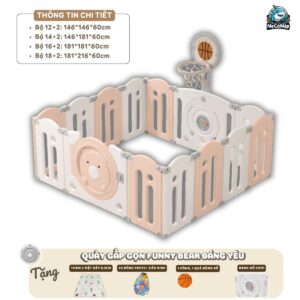 Quây cũi nhựa gấp gọn Funny Bear 29 Quây cũi gấp gọn Funny Bear màu trắng hồng