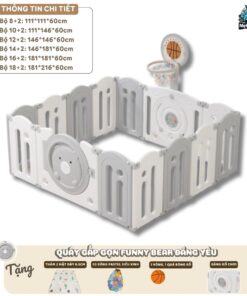 Quây cũi nhựa gấp gọn Funny Bear 30 Quây cũi gấp gọn Funny Bear màu trắng ghi