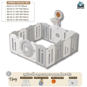 Quây cũi nhựa gấp gọn Funny Bear 30 Quây cũi gấp gọn Funny Bear màu trắng ghi