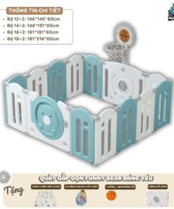 Quây cũi nhựa gấp gọn Funny Bear 28 Quây cũi gấp gọn Funny Bear màu trắng xanh