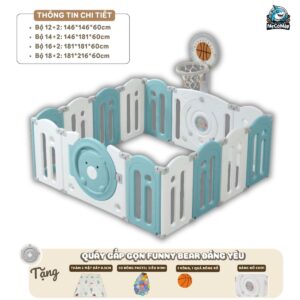 Quây cũi nhựa gấp gọn Funny Bear 28 Quây cũi gấp gọn Funny Bear màu trắng xanh