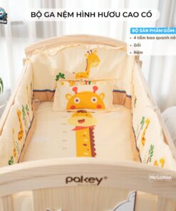 Bộ quây ga nệm nôi cũi cho bé hình hươu cao cổ