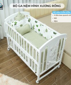 Bộ quây ga nệm nôi cũi cho bé hình xương rồng