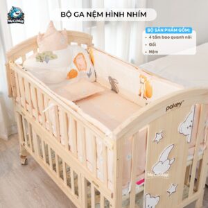Bộ quây ga - nệm - gối nôi cũi cho bé 32 Bộ quây ga nệm nôi cũi cho bé hình nhím