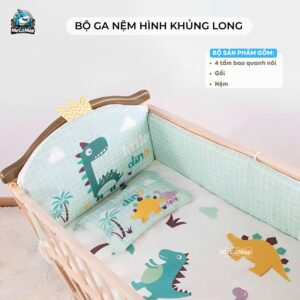 Bộ quây ga - nệm - gối nôi cũi cho bé 33 Bộ quây ga nệm nôi cũi cho bé hình khủng long