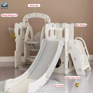 Cầu trượt xích đu Pakey P-CS07 máng dài 2m 22 CTXĐ Lâu đài P-CS07