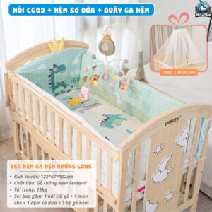 Nôi cũi gỗ Pakey CG02 kèm nệm 22 Nôi cũi cho bé Pakey CG02 kèm nệm