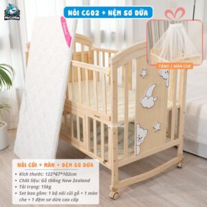 Nôi cũi gỗ Pakey CG02 kèm nệm 21 Nôi cũi cho bé Pakey CG02 kèm nệm