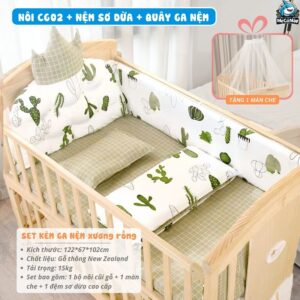 Nôi cũi gỗ Pakey CG02 kèm nệm 24 Nôi cũi cho bé Pakey CG02 kèm nệm