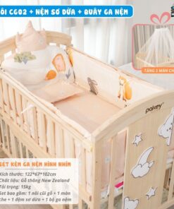 Nôi cũi gỗ Pakey CG02 kèm nệm 23 Nôi cũi cho bé Pakey CG02 kèm nệm