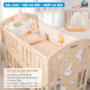 Nôi cũi gỗ Pakey CG02 kèm nệm 23 Nôi cũi cho bé Pakey CG02 kèm nệm