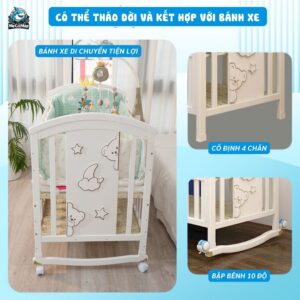 Nôi cũi gỗ đa năng Pakey CG03 kèm nệm 32 Nôi cũi gỗ cho bé Pakey CG03
