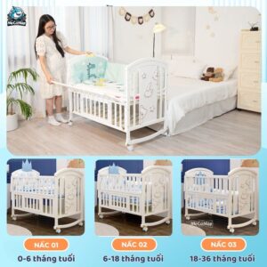 Nôi cũi gỗ đa năng Pakey CG03 kèm nệm 24 Nôi cũi gỗ cho bé Pakey CG03