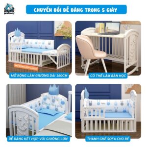 Nôi cũi gỗ đa năng Pakey CG03 kèm nệm 25 Nôi cũi gỗ cho bé Pakey CG03