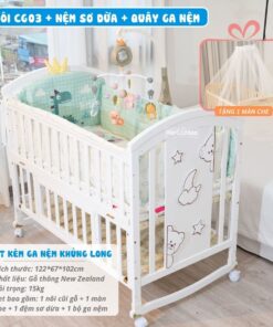 nôi cũi gỗ cho bé Pakey CG03 kèm nệm