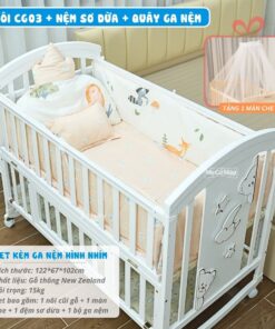 nôi cũi gỗ cho bé Pakey CG03 kèm nệm