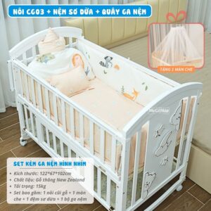 Nôi cũi gỗ đa năng Pakey CG03 kèm nệm 34 nôi cũi gỗ cho bé Pakey CG03 kèm nệm