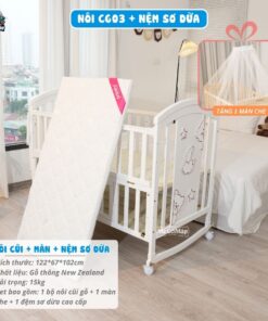 nôi cũi gỗ cho bé Pakey CG03 kèm nệm