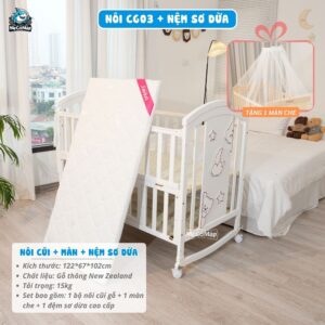 Nôi cũi gỗ đa năng Pakey CG03 kèm nệm 33 nôi cũi gỗ cho bé Pakey CG03 kèm nệm