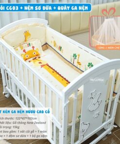 nôi cũi gỗ cho bé Pakey CG03 kèm nệm