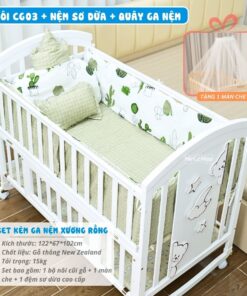 nôi cũi gỗ cho bé Pakey CG03 kèm nệm