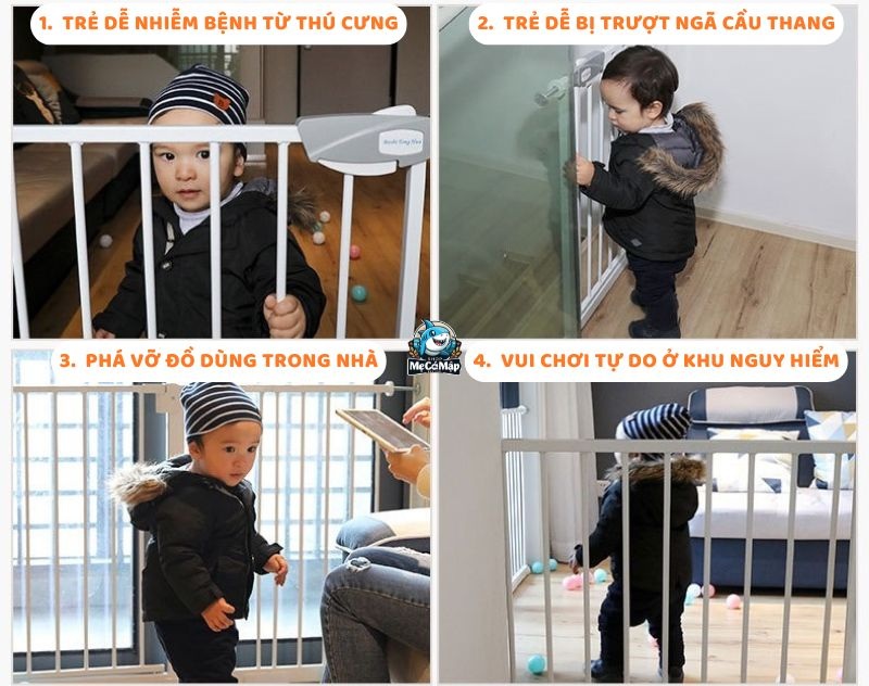 Thanh chắn cửa, thanh chắn cầu thang bảo vệ bé khỏi các nguy hiểm tiềm ẩn trong nhà