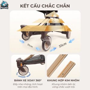 Xe đẩy gấp gọn Baobaohao V12 màu nâu